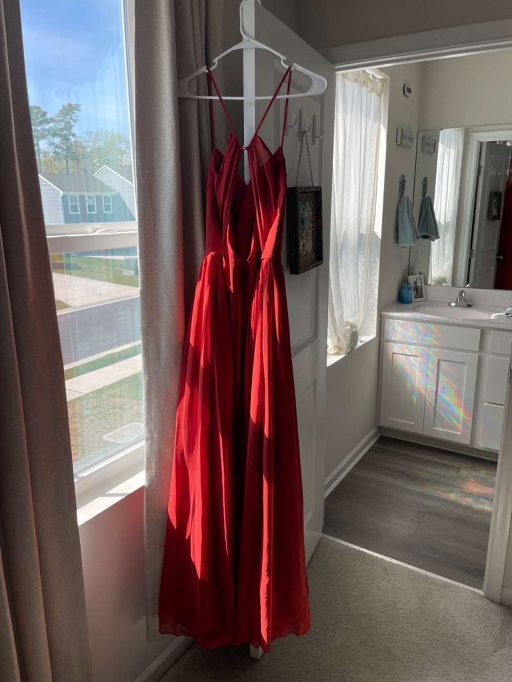 Azazie Red Maxi Dress with Spaghetti Straps - Picture 2 of 4